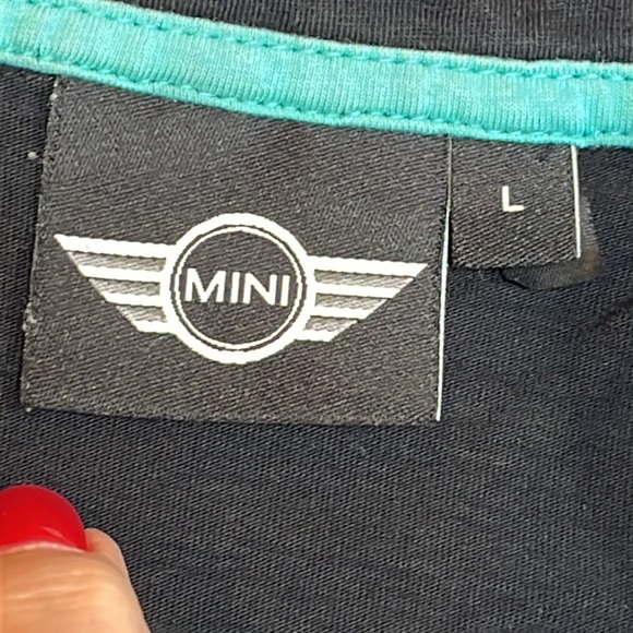 Mini Cooper BLACK Polo Shirt GRAY STRIPES Aqua white wide stripes COTTON mens Lg - Picture 6 of 12